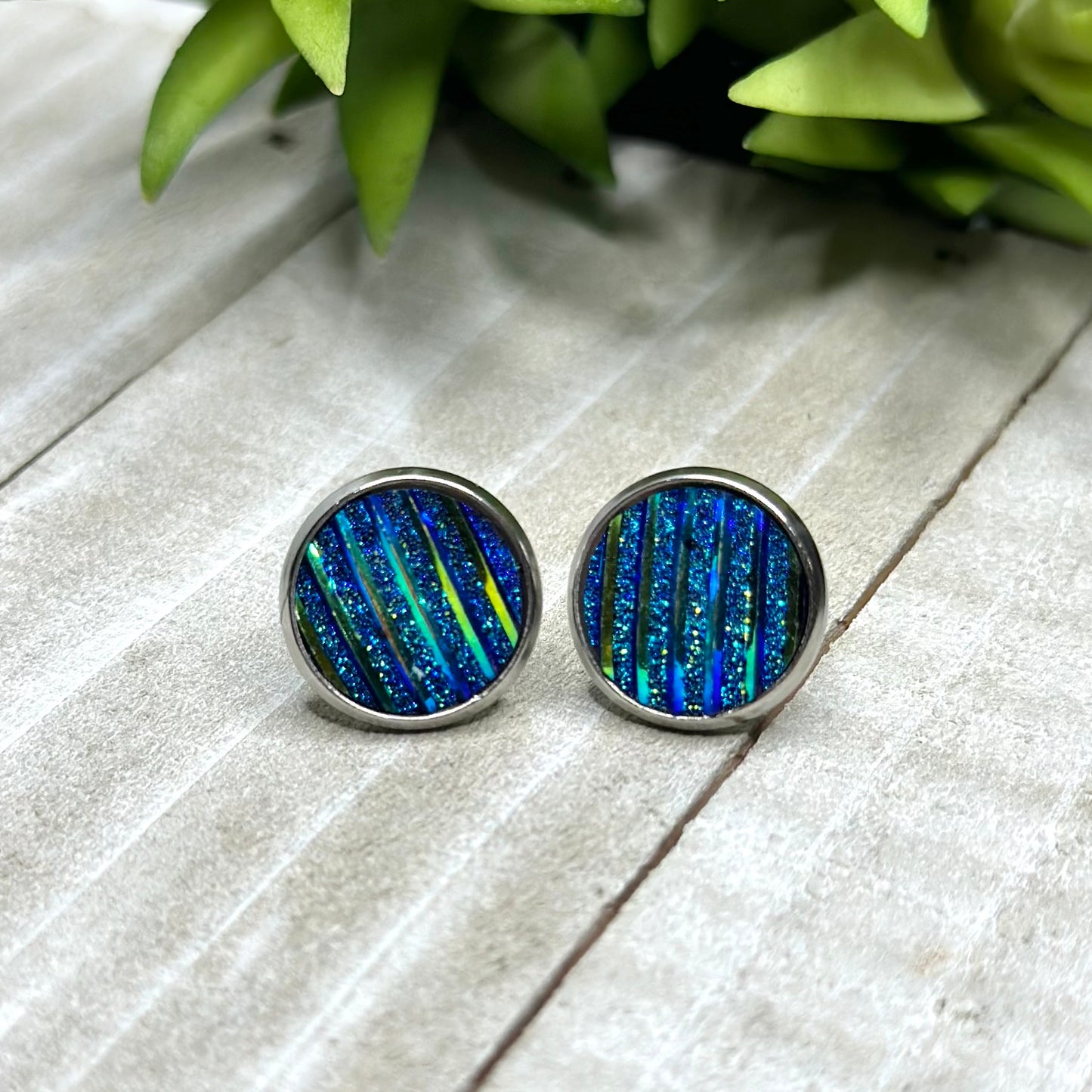 Blue/Green Striped Studs