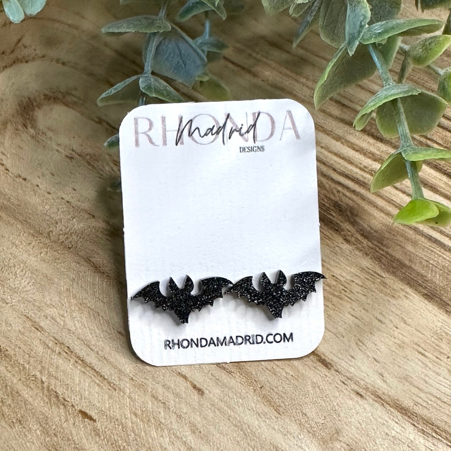 Black Shimmer Bat Studs LS