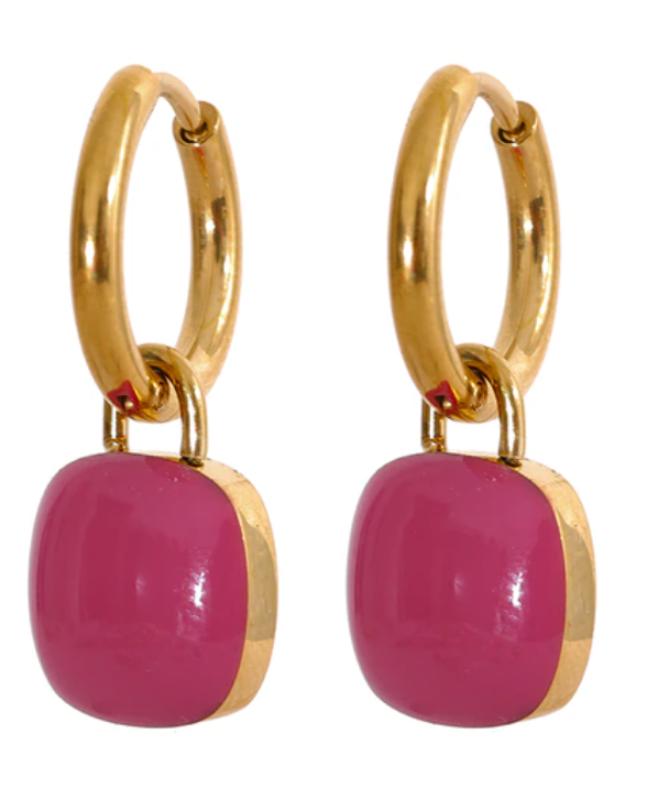 Square Pink Huggie Dangles