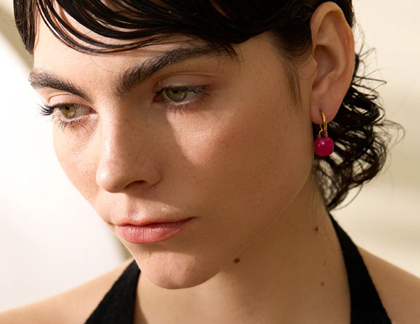 Square Pink Huggie Dangles
