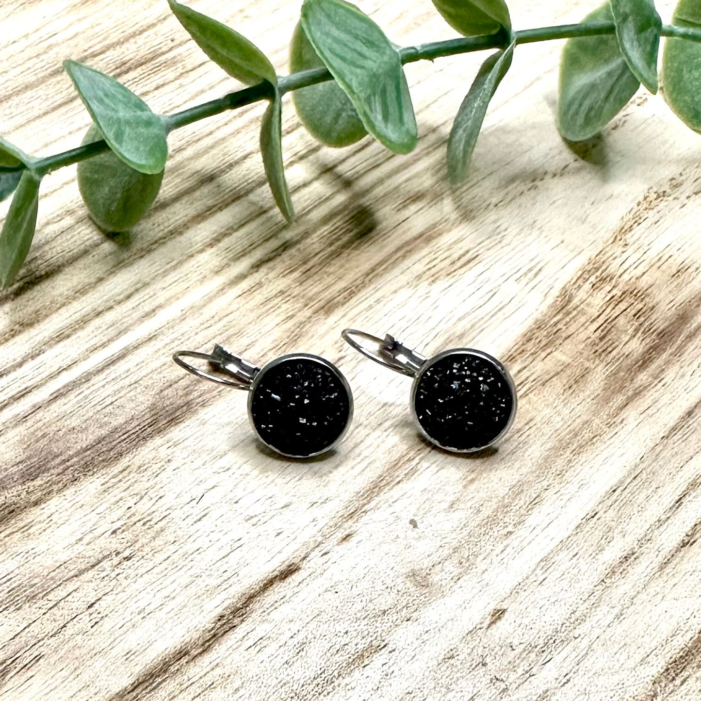 Black Lever Back Earrings