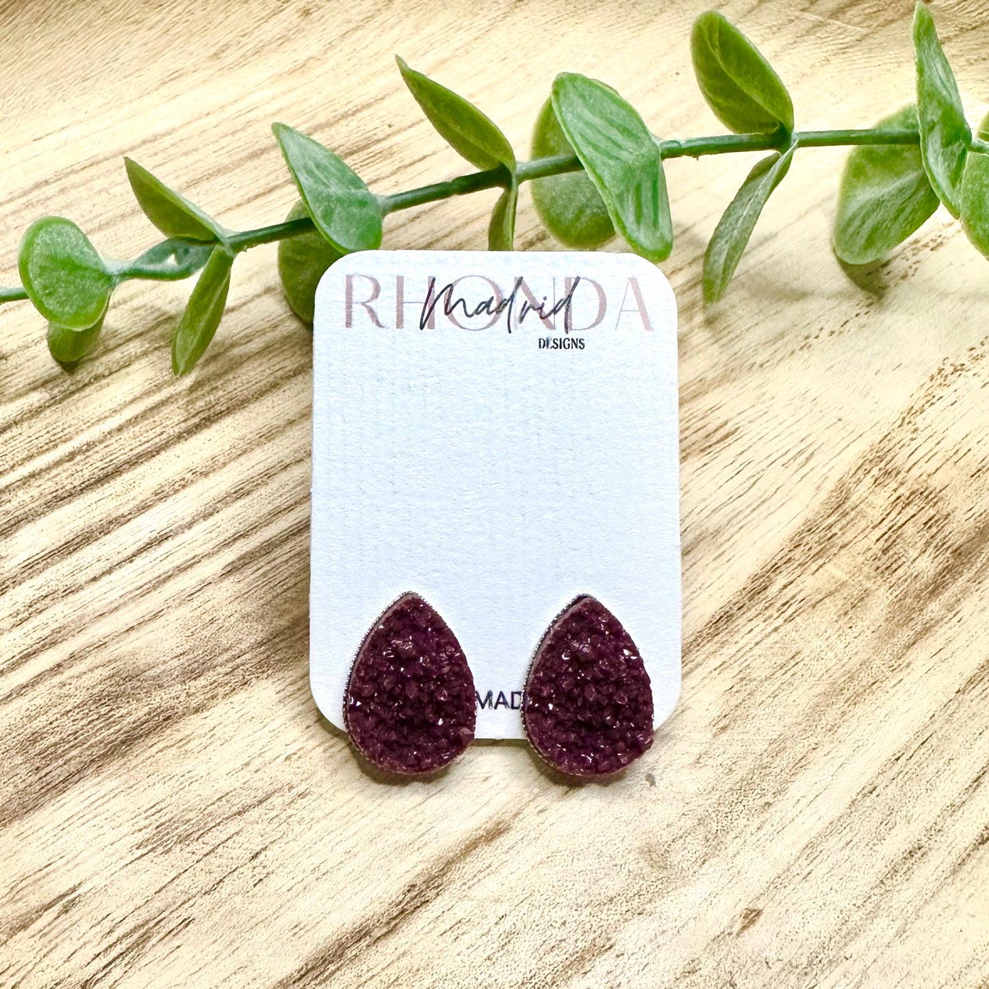 Dark Maroon Tear Drop Studs