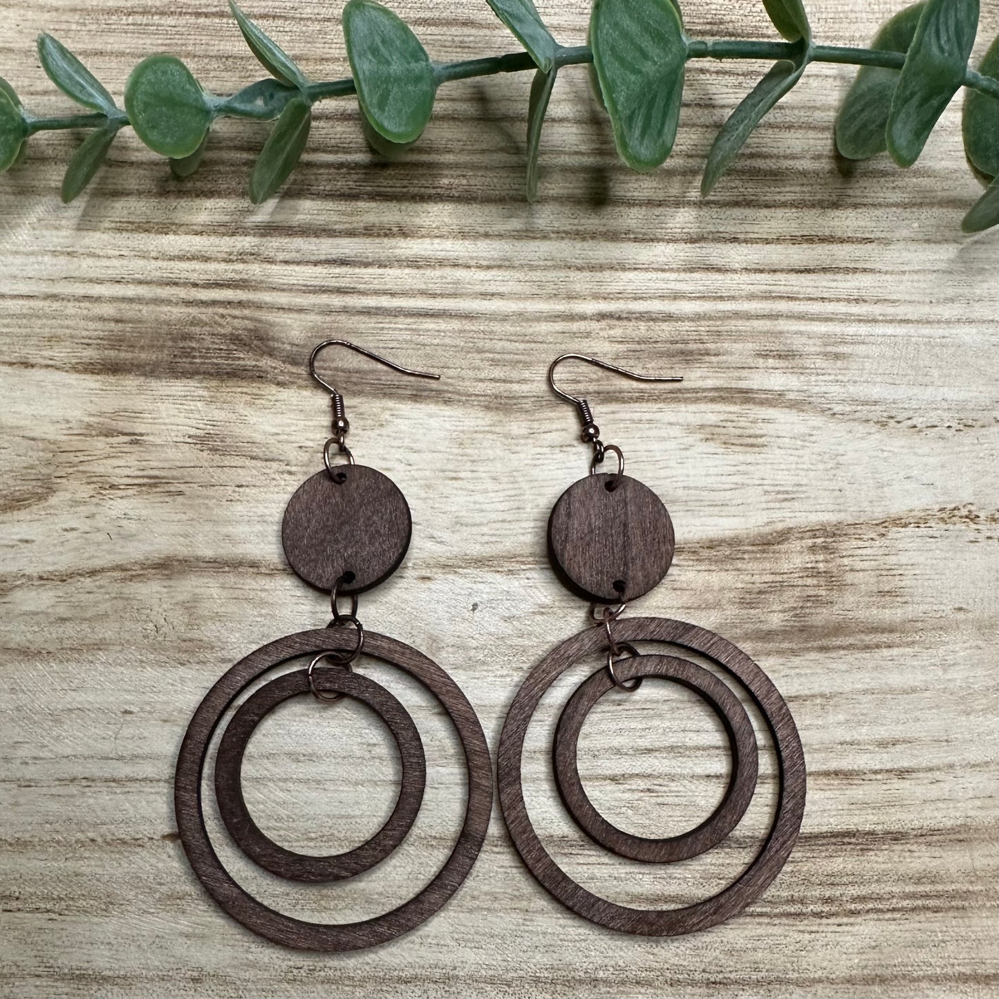 Triple Circle Wood Earrings