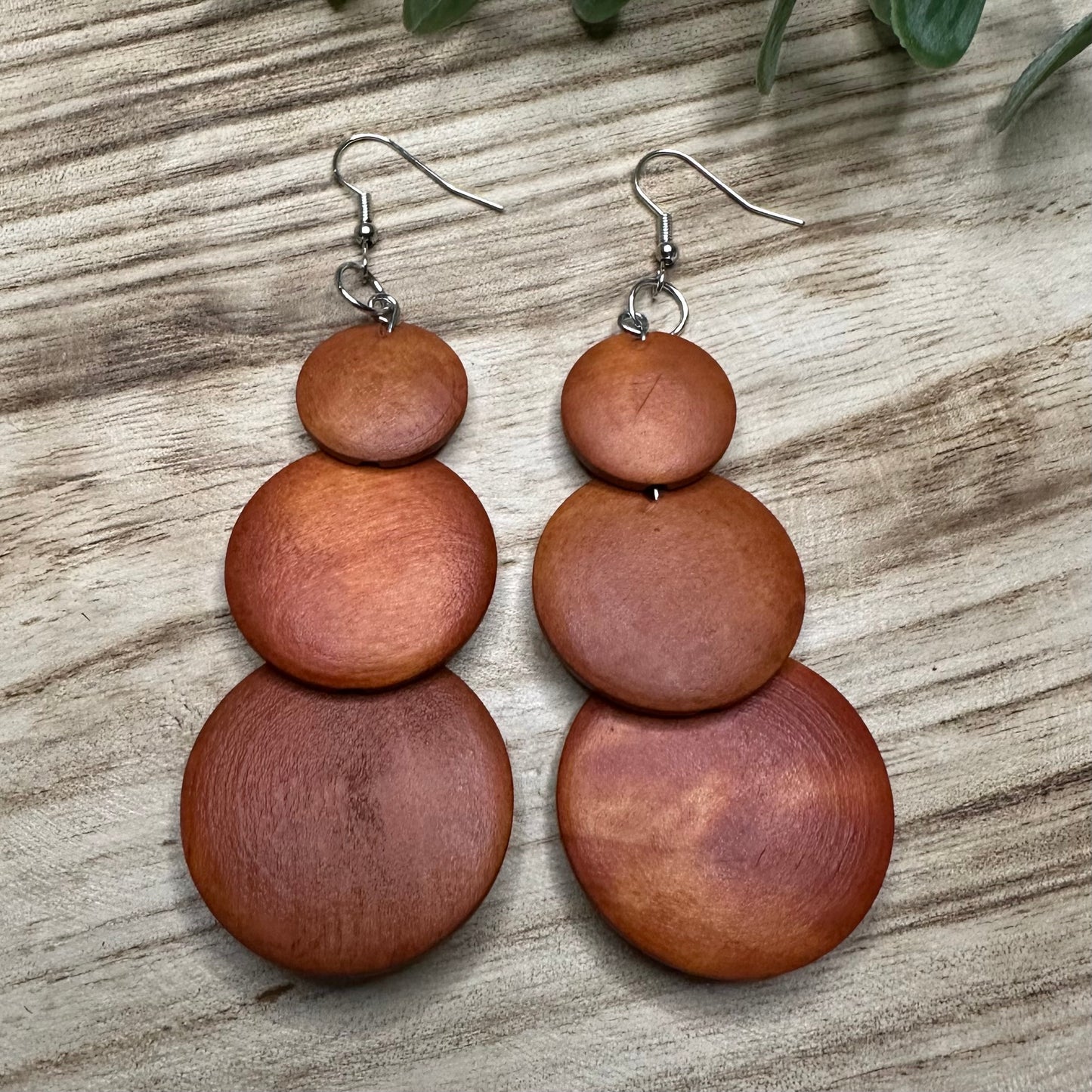 Wood Triple Round Earrings