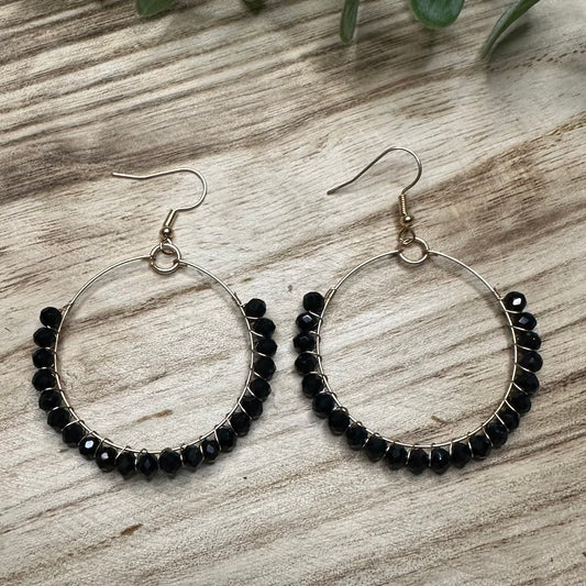 Black Beaded Hoops