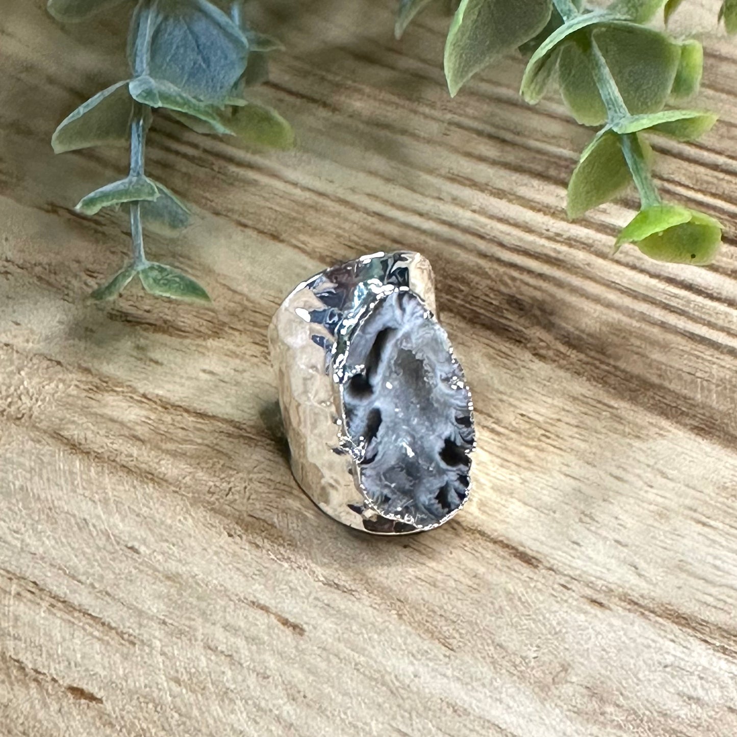 Silver Natural Geode Ring LS